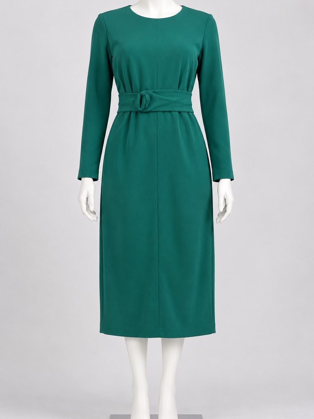 Maggy London Teal Green Long-Sleeve Belted Midi Dress
